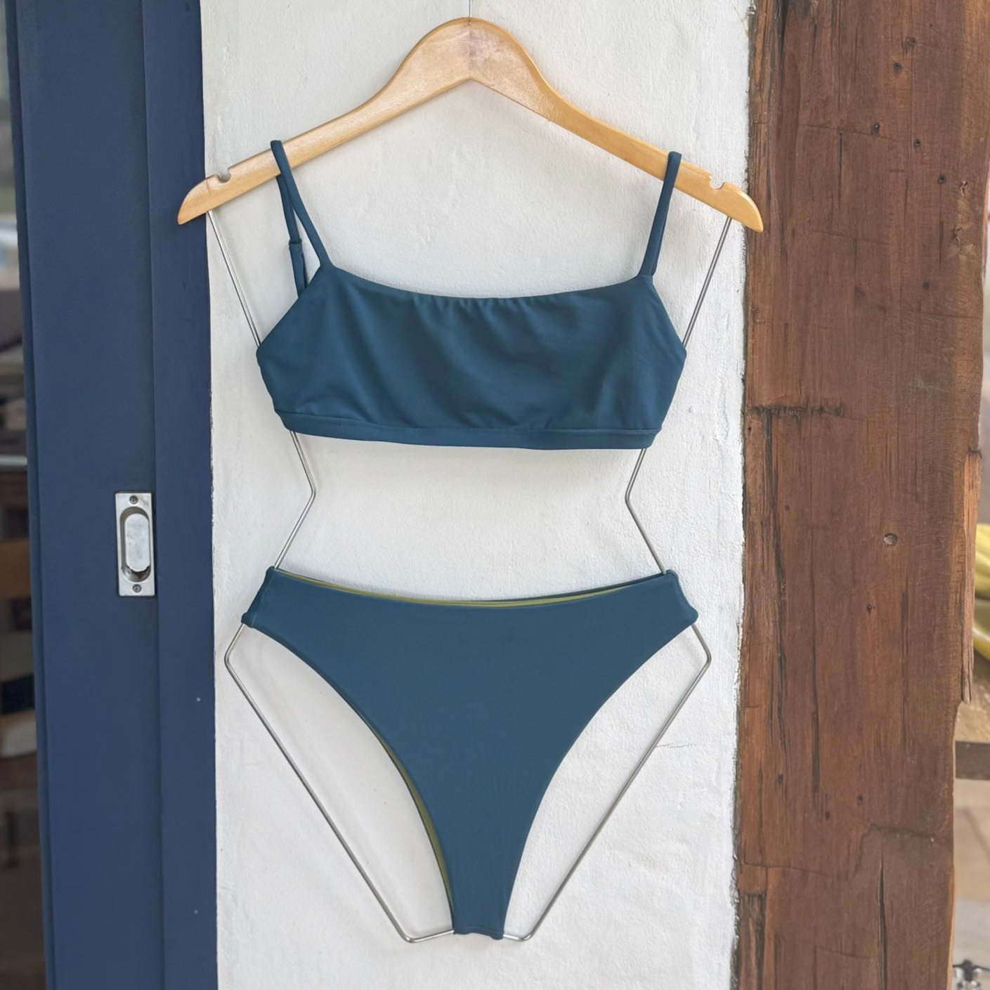 Calcinha Biquini High Dupla face: Azul & Verde