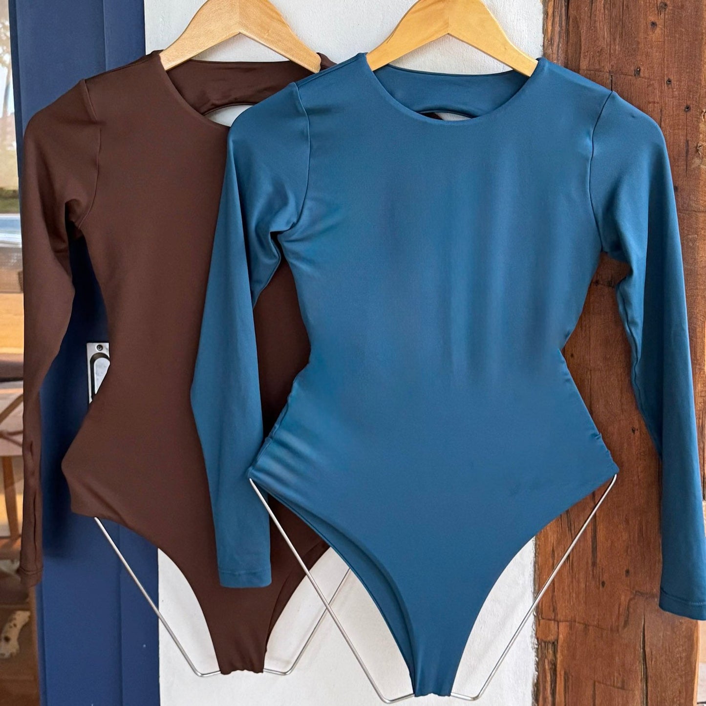 Maio Manga Longa Costas Recorte Azul Índigo