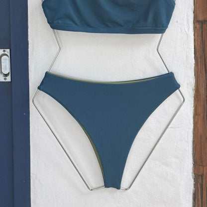 Calcinha Biquini High Dupla face: Azul & Verde