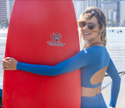 Top Cropped Manga longa Azul